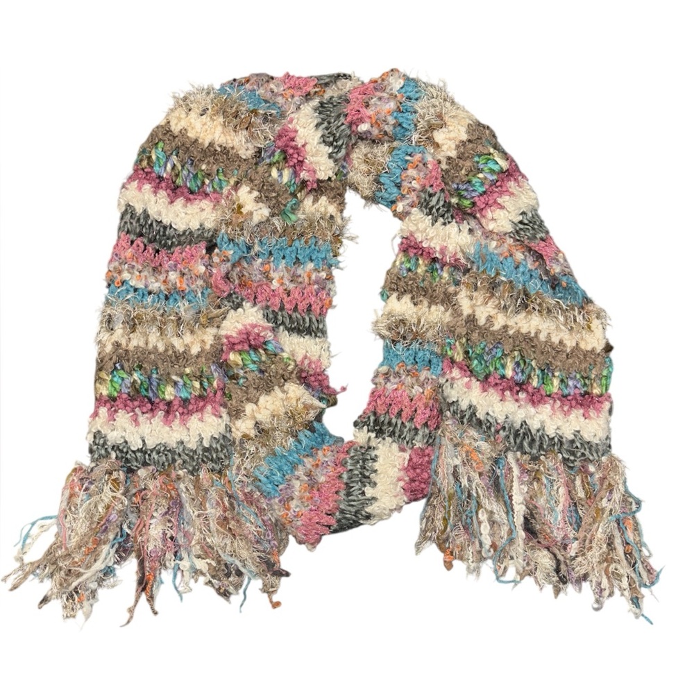 Scandi Girl Colorful Yarn Fringe Cozy Knit Winter Scarf Steve Madden One Size